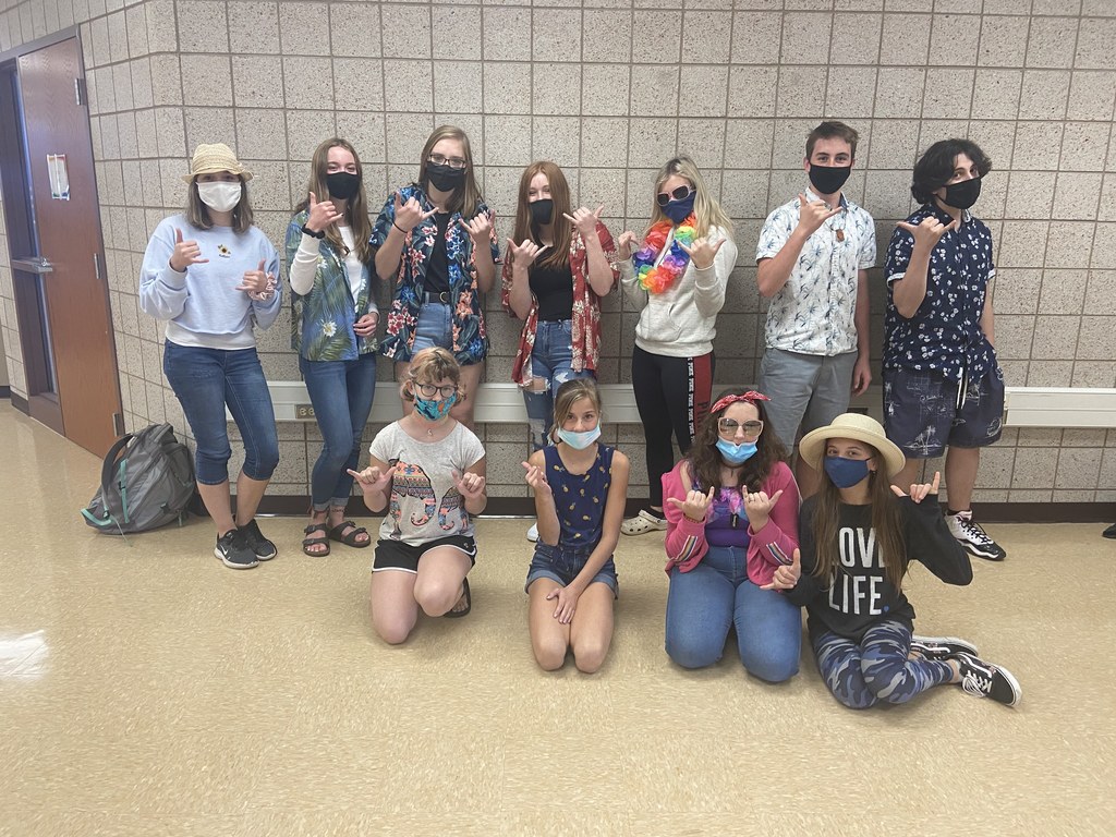 students dressed in beach attire