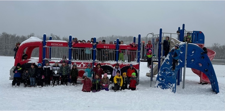 kindergarten on the snowy playground