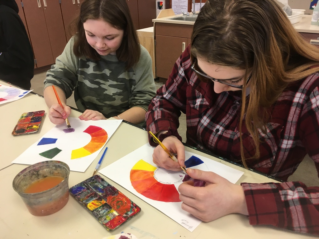 students working on the color wheel