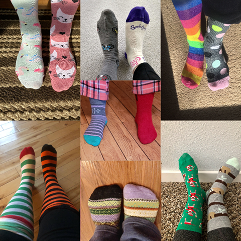 multiple photos of mismatched socks
